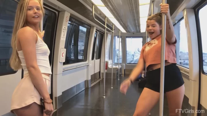 Teens on Train, Bare Legs & Shorts