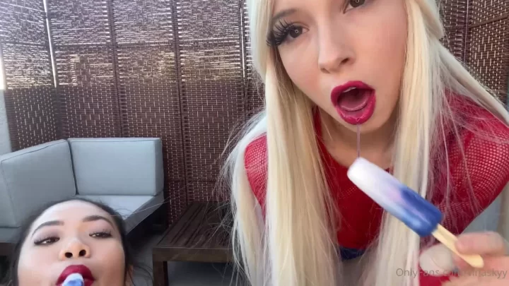Asian & Blonde Teens Lick Popsicles & Fuck