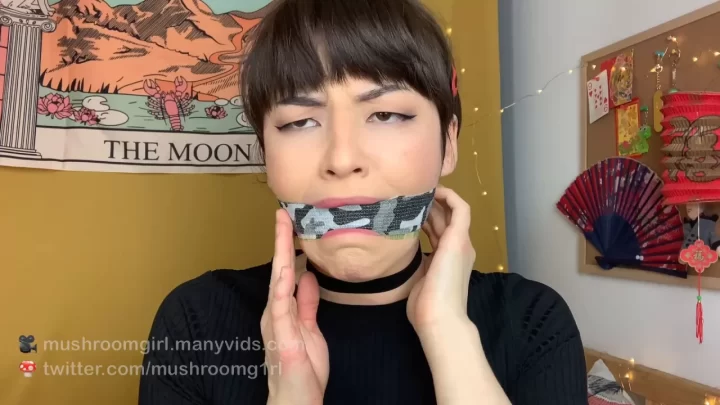 kinda goth asian girl gags herself