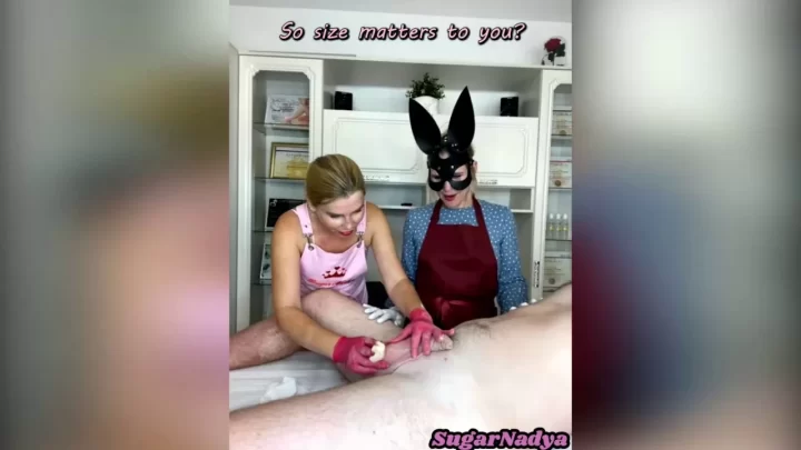 nadya and her assistant are waxing a mans big dick and anus