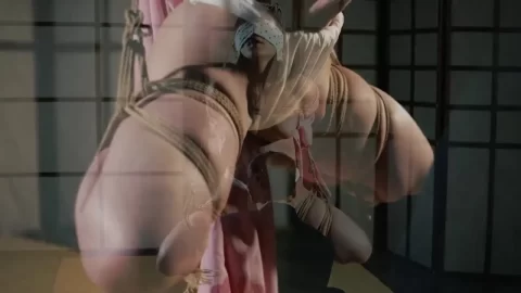 Asian girl tied up in traditional Japanese room