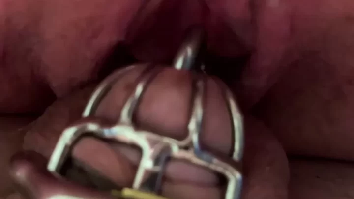 White guy gets oral with penis in cage