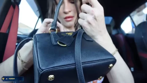 Slim brunette in bikini fucks in car