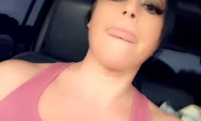 curvy white woman exposes big breasts in car and outdoors
