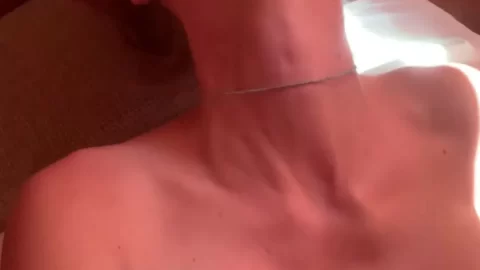 Blonde girl gets intimate in bedroom