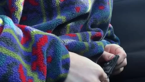 White brunette gets intimate in a car