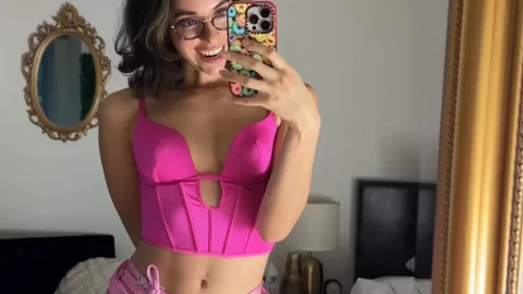 Blonde teen takes selfie in lingerie