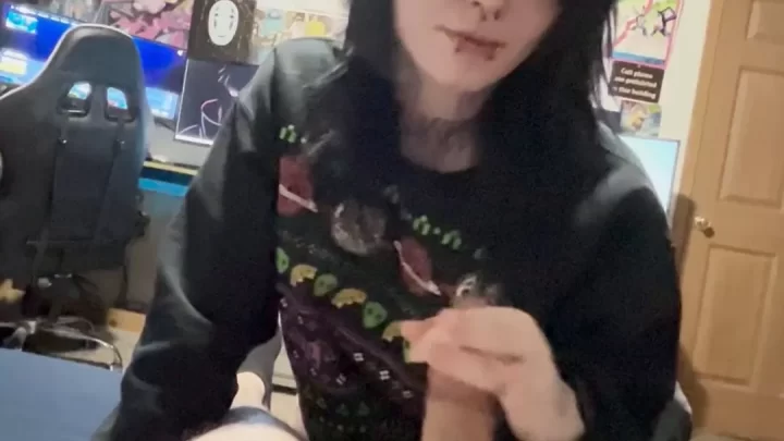 White girl gets blowjob from black girl while guy jerks off