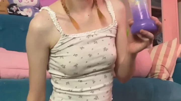 Slim White Girl with Orange Braids Exposes Herself