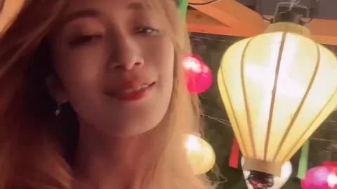 Blonde Asian Girl Selfies at Night Market