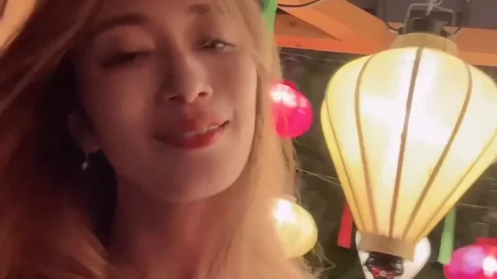 Blonde Asian Girl Selfies at Night Market