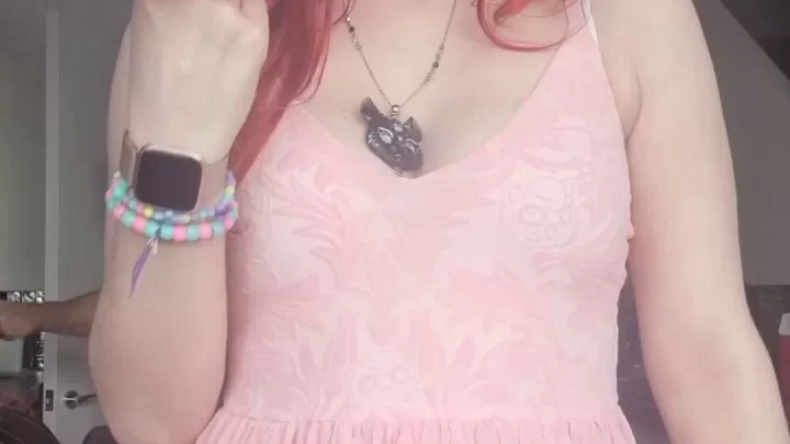 Redhead with pink nails plays with dildo