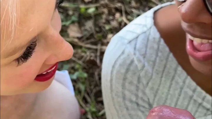 Black Girl with Glasses Fucks Blonde in Woods