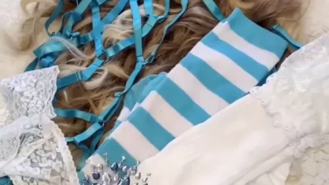 Blonde in white lingerie and cage fucks