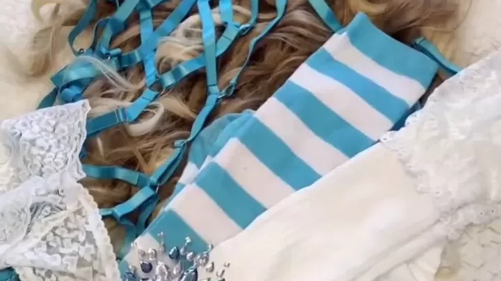 Blonde in white lingerie and cage fucks
