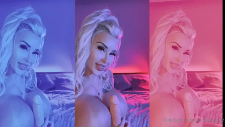 Blonde girl with tattoos gets messy in bedroom