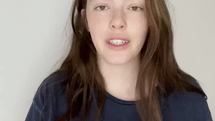 Teen brunette measures herself, takes her clothes off