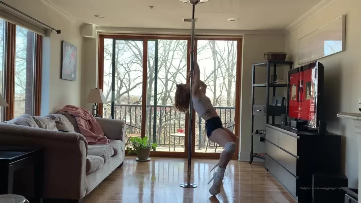 Blonde girl pole dancing and fucking