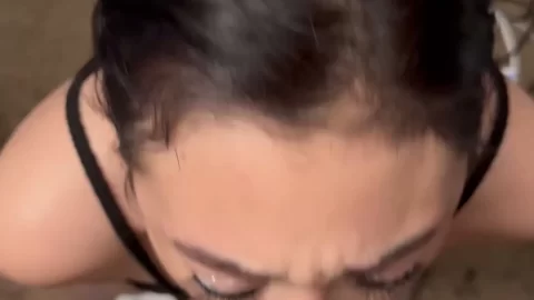 Slim white teens with dark hair give oral sex