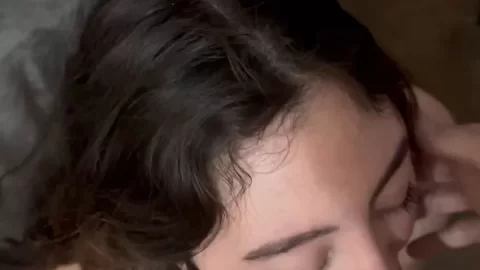 White guy gets blowjob from petite white girl
