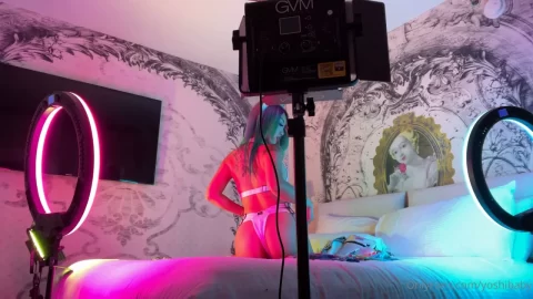 Slim white girl with tattoos fucks in lingerie