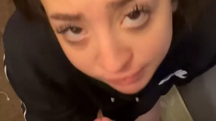 Petite White Girl with Curly Brown Hair Gives Oral Sex