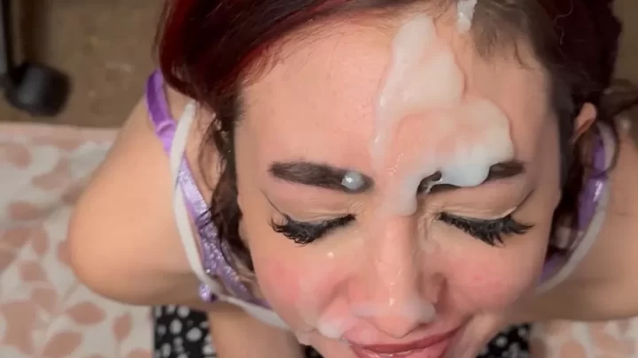 Asian Girl Licks Pink Toy in Home Office