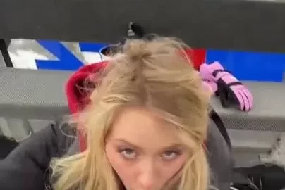 Lena Polanski Risky Ski Lift Blowjob Swallows All His Cum