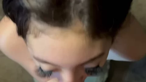 White girl gives blowjob on floor