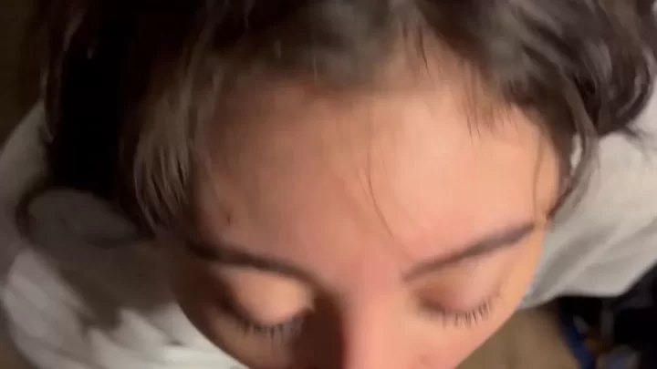 White girl gives BJ to muscular guy