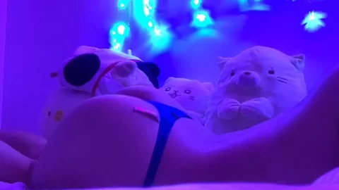 Teen girl with tattoo fucks with stuffed animals around